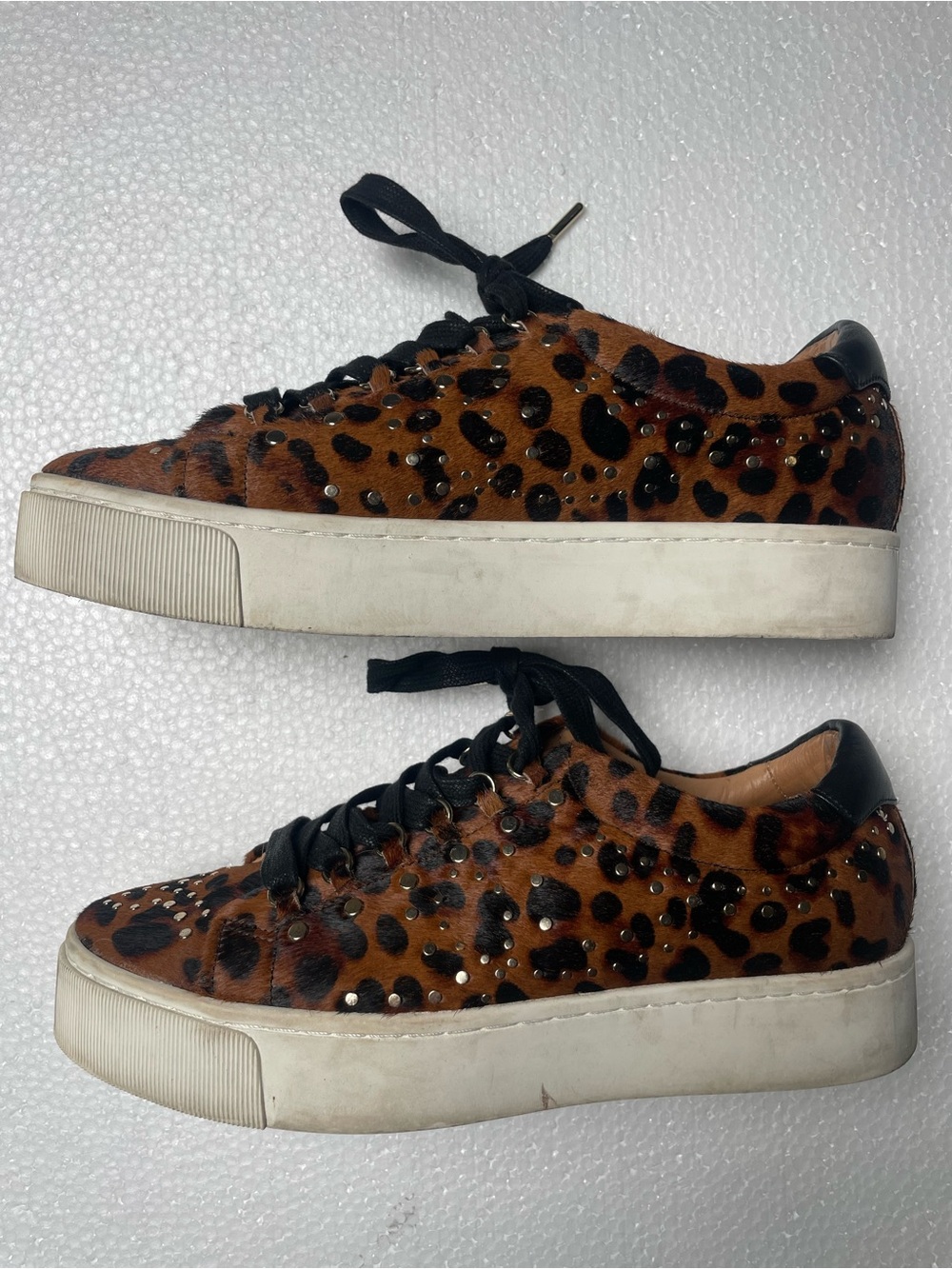 NIB- Joie 'Handan' Leopard-Print Calf-Hair Platform Sneakers - Size 40
